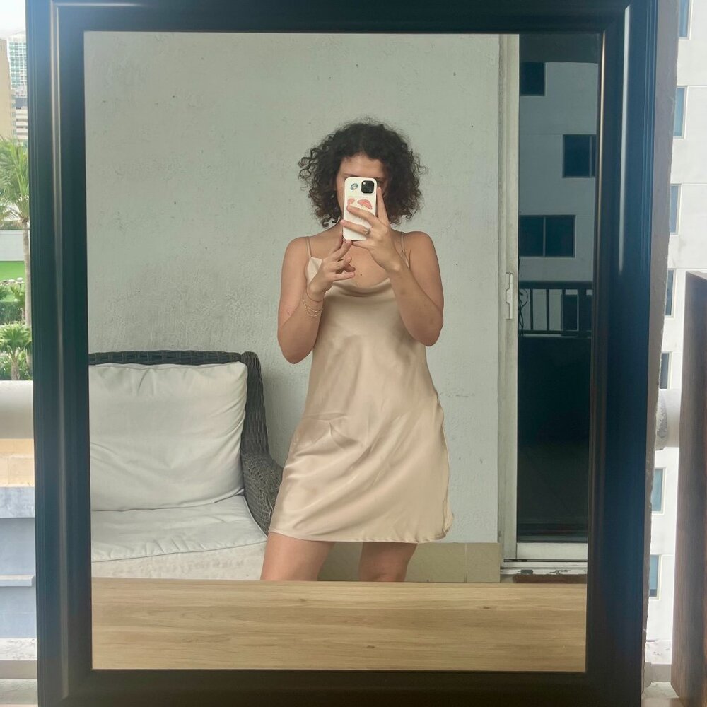 Shortended Show Me Your Mumu Verona Cowl Neck Dress in Champange